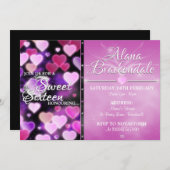 ピンクスイーツハート16th誕生日招待状 招待状 (正面/裏面)