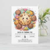 ピンクスイーツ編集可能クッキー誕生日 招待状 (スタンド正面)