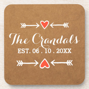 ピンクスイートアーツ&アローズ白いカントリーウェディング コースター