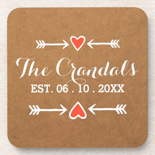 ピンクスイートアーツ&アローズ白いカントリーウェディング コースター (正面)