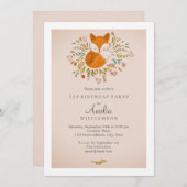 ピンクスイートウッドランドキツネファースト誕生日招待状 招待状 (正面/裏面)