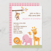 ピンクスイートサファリ招待状 招待状 (正面/裏面)