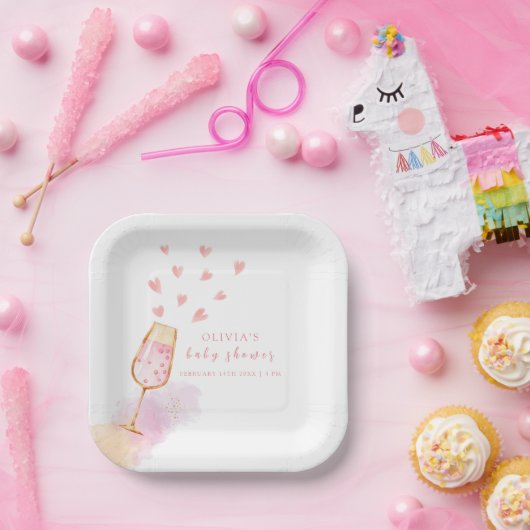 ピンクスイートシャンパンヴァレンティーヌベビーシャワー ペーパープレート (パーティー)