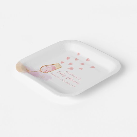 ピンクスイートシャンパンヴァレンティーヌベビーシャワー ペーパープレート (傾斜あり)