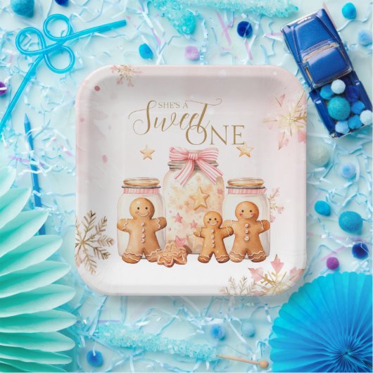 ピンクスイートジンジャーブレッドクリスマスガール誕生日 ペーパープレート (パーティー)