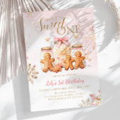 ピンクスイートジンジャーブレッドクリスマスガール誕生日 招待状