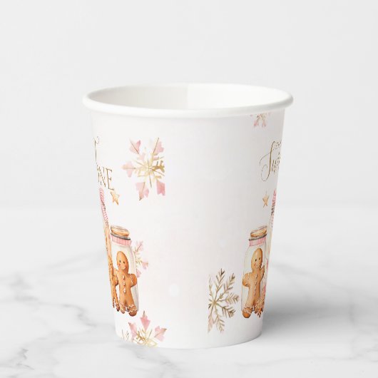 ピンクスイートジンジャーブレッドクリスマスガール誕生日 紙コップ (左)