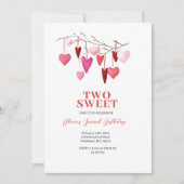 ピンクスイートツーバレンタインハートバルーン誕生日 招待状 (正面)