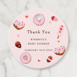 ピンクスイートドナッツヴァレンティーンズベビーシャワー フェイバータグ