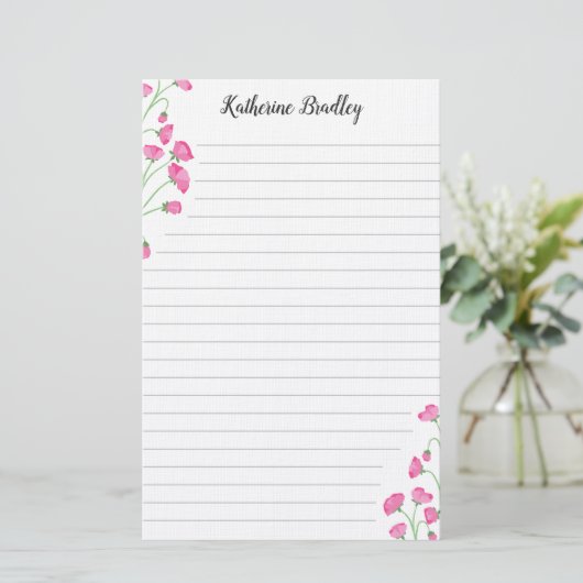 ピンクスイートピーフローラの追加名が並べられました 便箋 (スタンド正面)