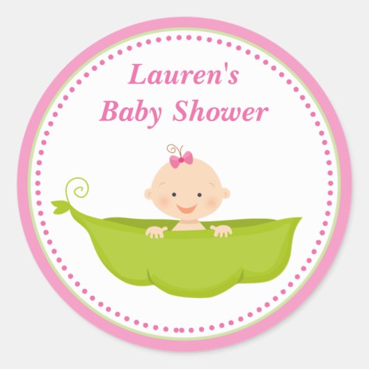 ピンクスイートピーベイビーシャワーメッセージカードシール ラウンドシール (正面)