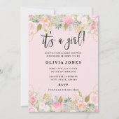 ピンクスイートフローラその女の子ベビーシャワー招待状 招待状 (正面)