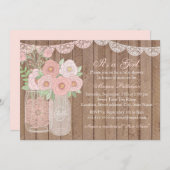 ピンクスイートメイソンジャー&ウッドベビーシャワー招待状 招待状 (正面/裏面)