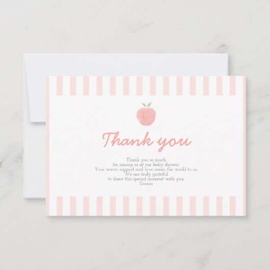 ピンクスイートリトルピーチベビーシャワーサンキューカード サンキューカード (正面)
