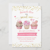 ピンクスイートワンガール誕生日招待状 招待状 (正面)