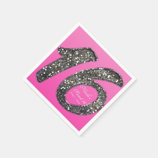 ピンクスイート16グリッターグラムバースデーパーティーカスタム スタンダードカクテルナプキン (角)