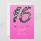 ピンクスイート16シルバーグリッターパーティの招待状 招待状 (正面)