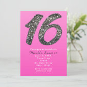 ピンクスイート16シルバーグリッターパーティの招待状 招待状 (スタンド正面)