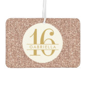 ピンクスイート16バラ金ゴールドパーソナライズされたグリッター カーエアーフレッシュナー (裏面)