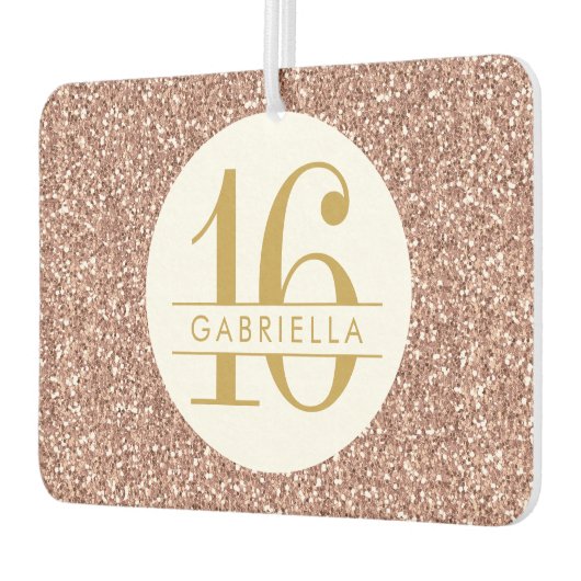 ピンクスイート16バラ金ゴールドパーソナライズされたグリッター カーエアーフレッシュナー (左)