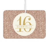 ピンクスイート16バラ金ゴールドパーソナライズされたグリッター カーエアーフレッシュナー (正面)