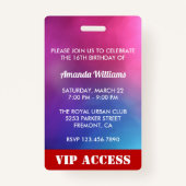 ピンクスイート16バースデーパーティーの招待IDカード バッジ (裏面)