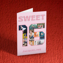 ピンクスイート16誕生日フォトカード