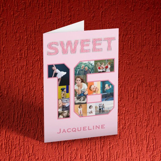 ピンクスイート16誕生日フォトカード カード