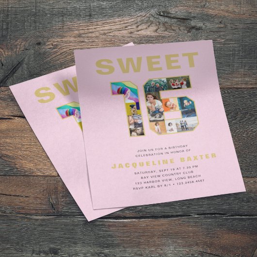 ピンクスイート16誕生日写真金ゴールド チラシ