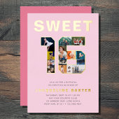 ピンクスイート16誕生日写真金ゴールド 箔招待状