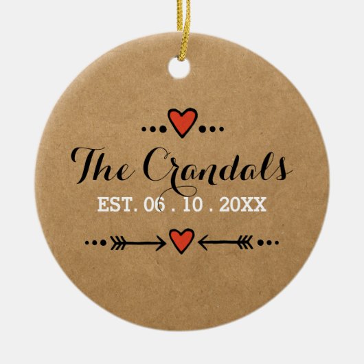 ピンクスウィートアーツ&アローズ素朴カントリー・ウェディング セラミックオーナメント (正面)