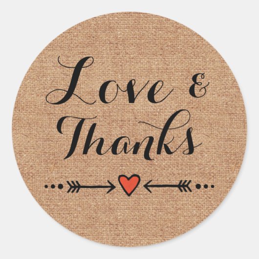 ピンクスウィートアーツ&アローズBurlap Love & 感謝してい ラウンドシール (正面)