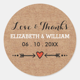 ピンクスウィートアーツ&アローズBurlap Love and 感謝してい ラウンドシール