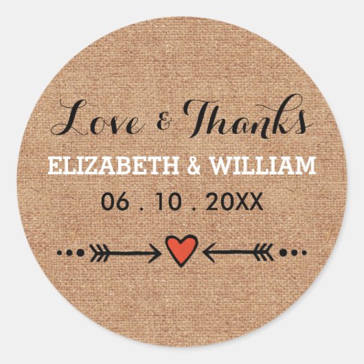 ピンクスウィートアーツ&アローズBurlap Love and 感謝してい ラウンドシール (正面)