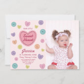 ピンクスウィートキャンディバレンタイン誕生日写真 招待状 (正面)