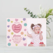 ピンクスウィートキャンディバレンタイン誕生日写真 招待状 (スタンド正面)
