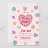 ピンクスウィートキャンディバレンタイン誕生日 招待状 (正面)