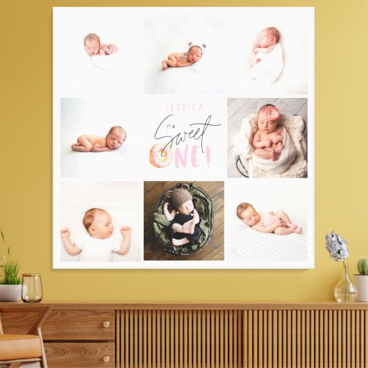 ピンクスウィートワンドーナツ1歳の誕生日数々の写真 キャンバスプリント (インサイチュ (リビング))