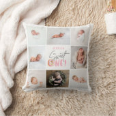 ピンクスウィートワンドーナツ1歳の誕生日数々の写真 クッション (ブランケット)