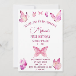 ピンクスウィート蝶シンプル々 招待状