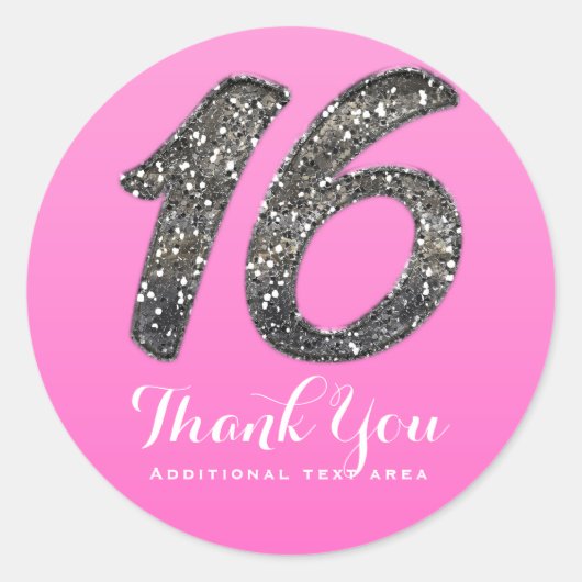 ピンクスウィート16シルバーグリッターバースデーパーティーの好意 ラウンドシール (正面)