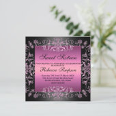 ピンクスウィート16スノーダスト誕生日招待状 招待状 (スタンド正面)