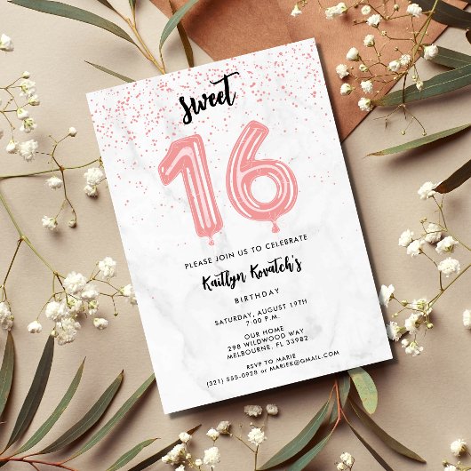 ピンクスウィート16歳の誕生日パーティー 招待状