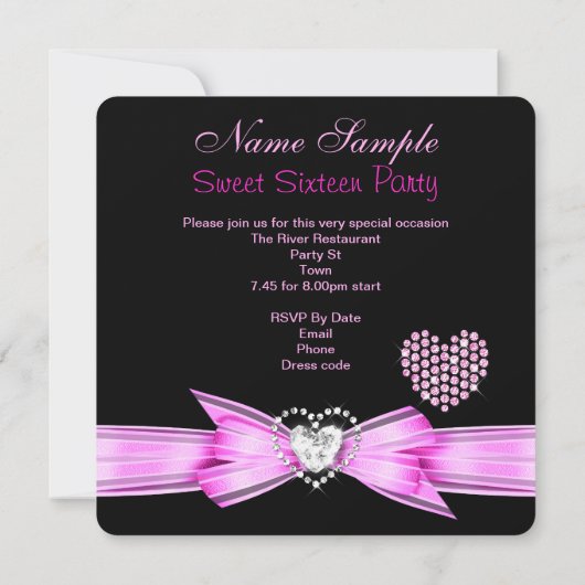 ピンクスウィート16誕生日ダイヤモンドティアラ写真2 招待状 (裏面)
