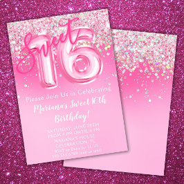 ピンクスウィート16誕生日招待状ピンクグリッター 招待状