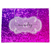 ピンクスウィート16thモノグラム王室のネームグリッターウェディン ラージペーパーバッグ (正面)