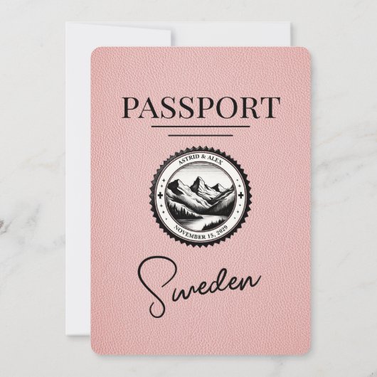 ピンクスウェーデンパスポート結婚式招待状 招待状 (裏面)