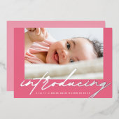 ピンクスエレガントシルバー導入写真ベビー 箔招待状 (正面/裏面)