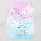 ピンクスカイクラウドナイン赤ちゃんシャワー招待状 招待状 (正面/裏面)