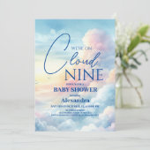 ピンクスカイクラウド9水色ベビーシャワー 招待状 (スタンド正面)